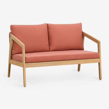 Sofá De 2 Lugares Em Madeira De Acácia E Corda Trançada Kaela Marrom Acácia Claro & Tecido Telha Vermelha - Sklum