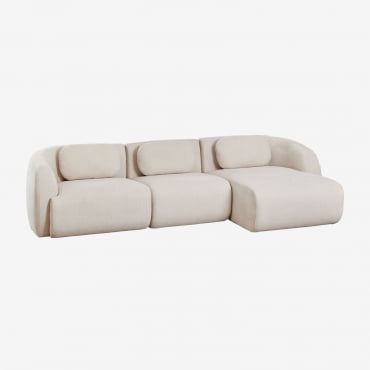 Coquette Sofá Modular De Chenille De 3 Peças Com Chaise Longue Chenille Beige Creme - Sklum