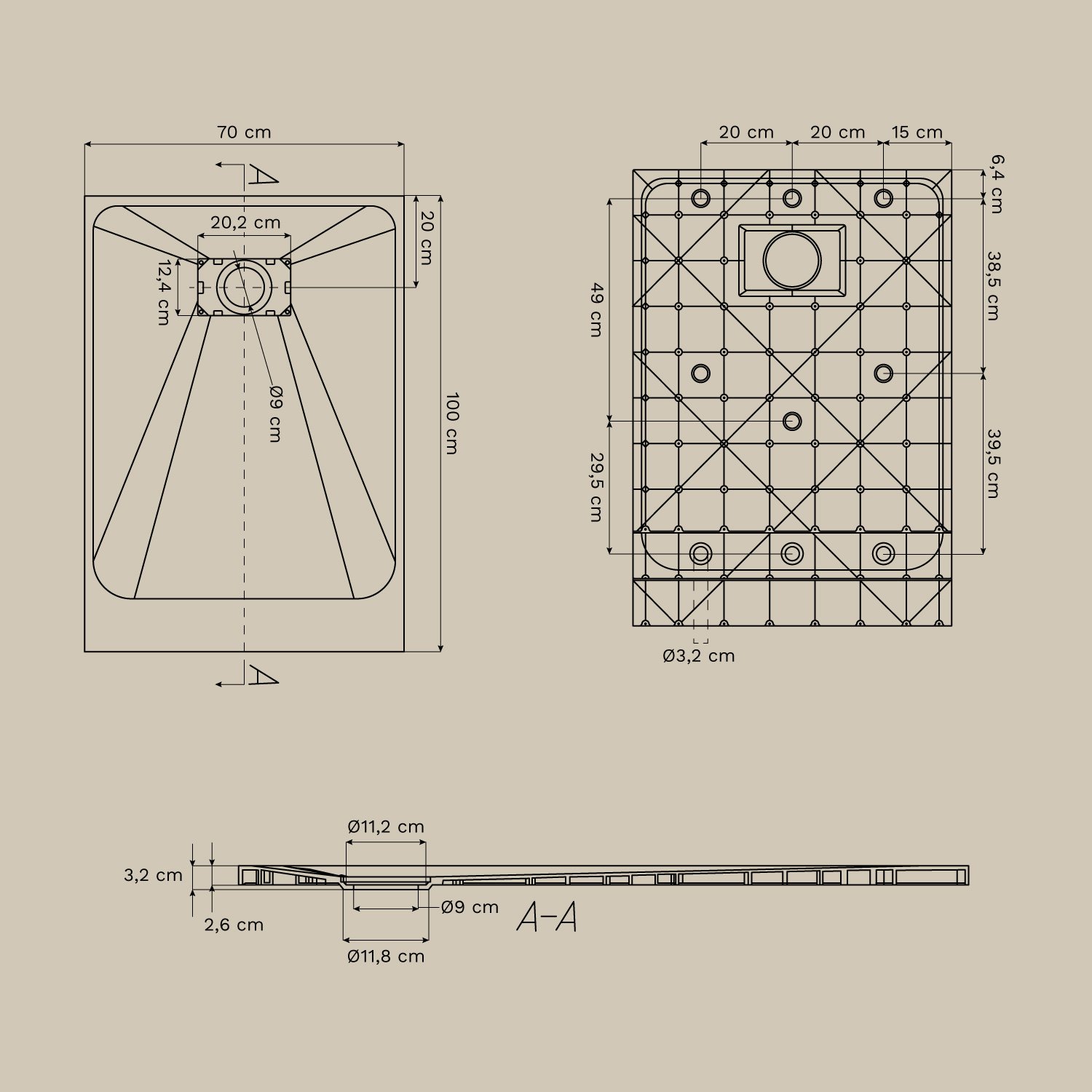 Base de chuveiro retangular Soho, antiderrapante e extra plana em resina SMC, Dimens&otilde;es