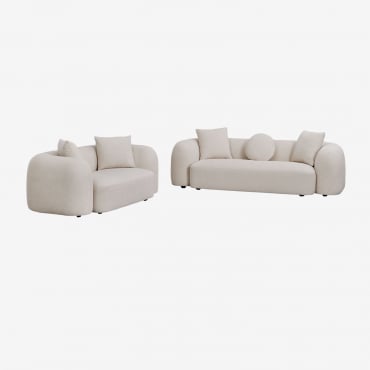 Conjunto De Sala Com Sofá Modular De 3 Lugares E Sofá De 2 Lugares Em Chenille Coco Chenille Branco Grosso - Sklum