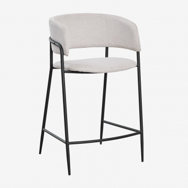 Banqueta Alta Estofada Nalon ↑65 Cm & Negro & Tecido Branco Quebrado - Sklum
