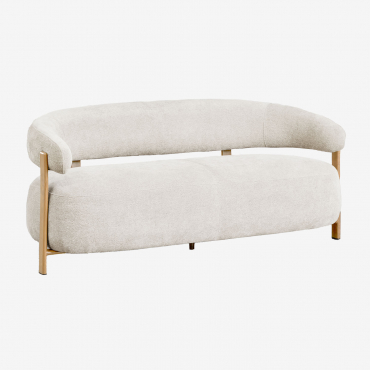 Sofá De 2 Lugares Em Tecido Chenille E Ferro Jolie Madeira Natural & Chenille Beige Creme - Sklum