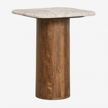 Mesa De Cabeceira Quadrada 40x40 Cm Em Mármore E Madeira De Manga Merieines ↑50 Cm - Sklum