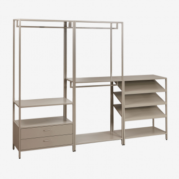 Guarda-roupa Modular Aberto De 3 Peças Janine Com Sapateira Baixa De Aço Moka Brown - Sklum