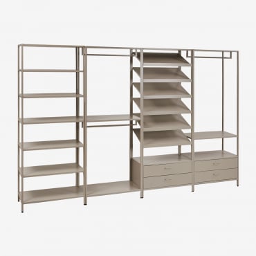 Guarda-roupa Modular Aberto Janine De 4 Peças Com Prateleiras De Aço Moka Brown - Sklum