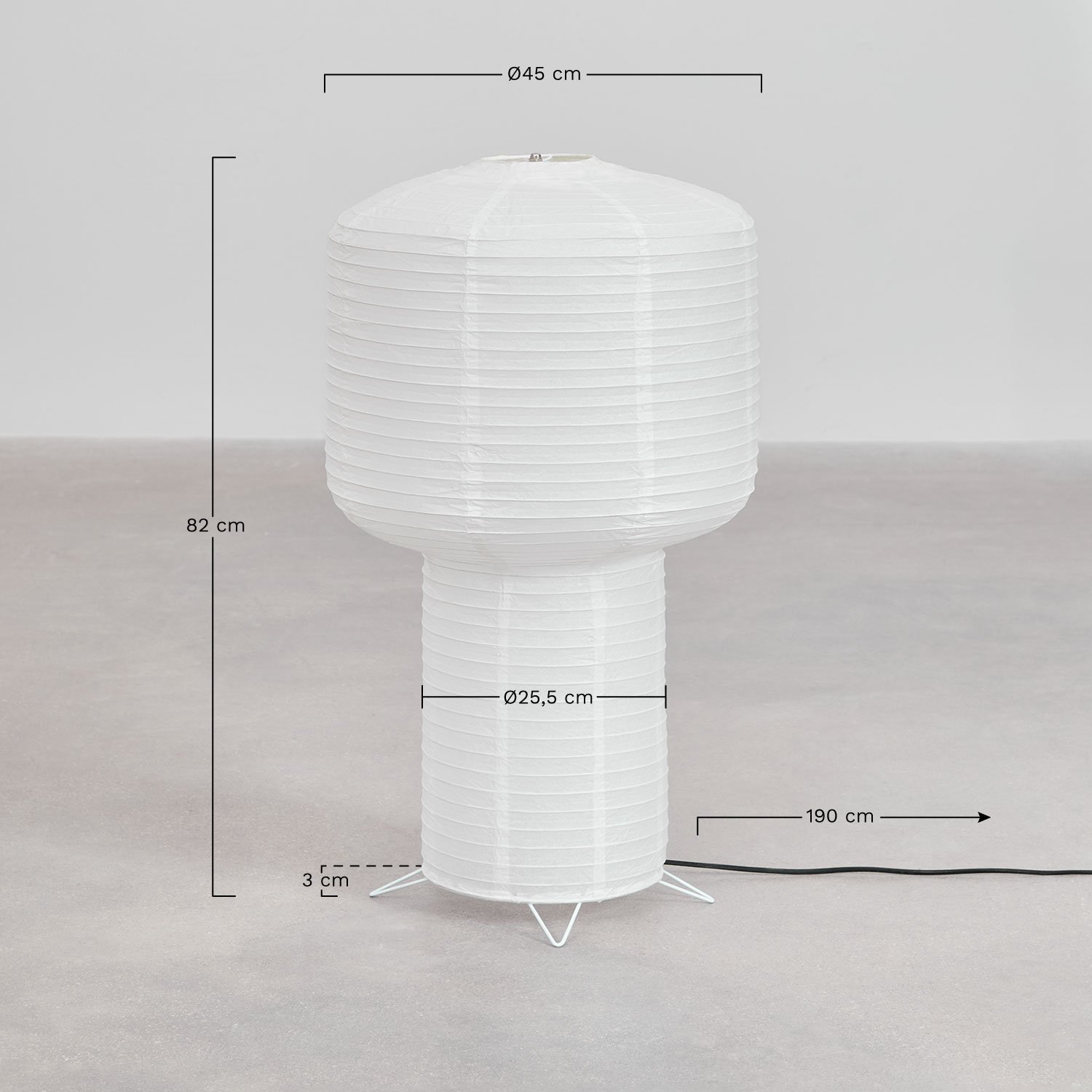 Lâmpada de pé em papel Prenola , Dimensões