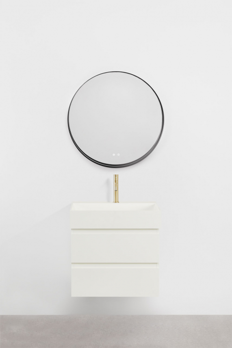 Conjunto de móvel de casa de banho suspenso em madeira e folha de freixo com lavatório integrado Ona - Branco