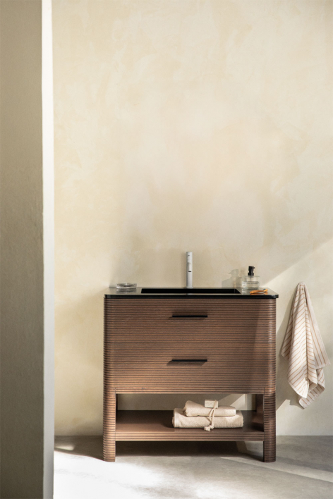 Conjunto de móvel de casa de banho 90x50 cm em madeira com lavatório integrado Misene - Madeira Escura