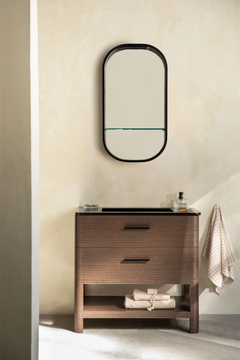 Conjunto de móvel de casa de banho 90x50 cm em madeira com lavatório integrado Misene - Madeira Escura