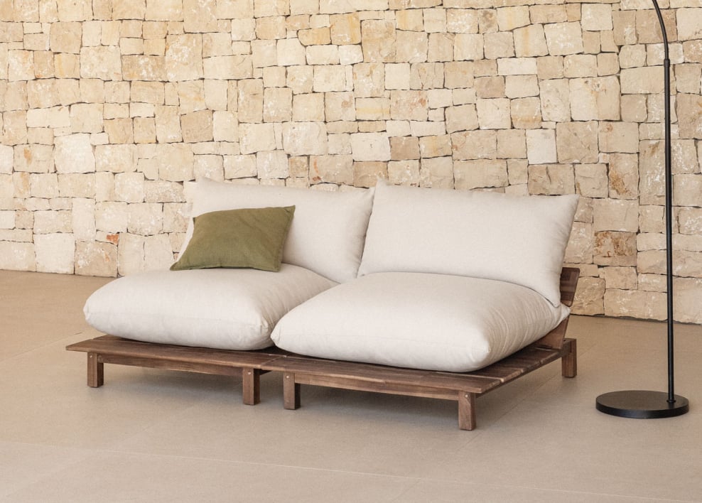 Sofá reclinável modular de jardim de 2 peças em madeira de acácia Brina