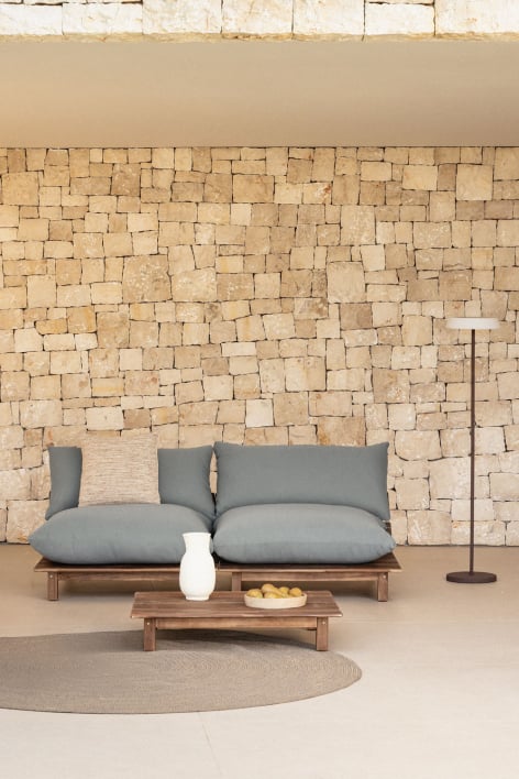 Conjunto de jardim com sofá reclinável modular de 2 peças e mesa de centro em madeira de acácia Brina - Cinza Antracite