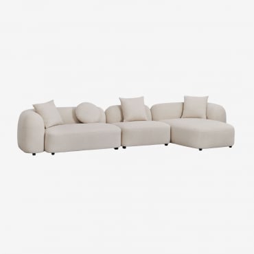 Sofá Modular Chaise Longue Direito De 3 Peças Em Chenille Coco Chenille Branco Grosso - Sklum