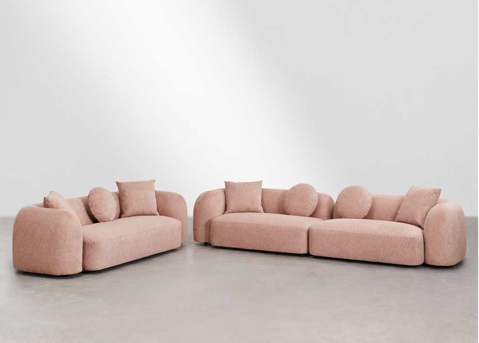 Conjunto de sala de estar com sofá modular de 2 peças e sofá de 3 lugares em chenille Coco - Chenille Rosa Quartzo