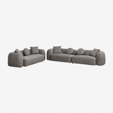 Conjunto De Sala De Estar Com Sofá Modular De 2 Peças E Sofá De 3 Lugares Em Chenille Coco Thick Chenille Granite Grey - Sklum