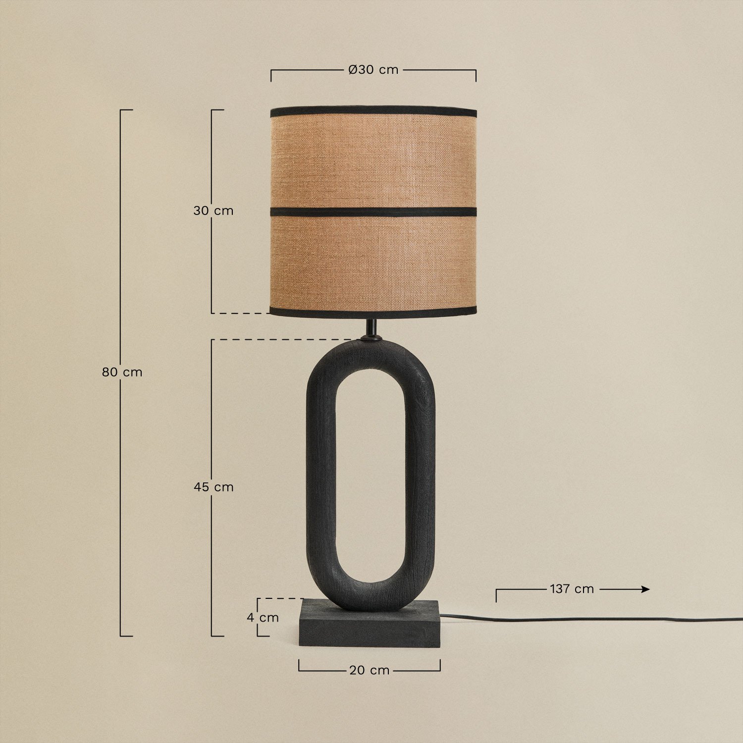 Candeeiro de mesa em madeira de manga Tiberia, Dimensões