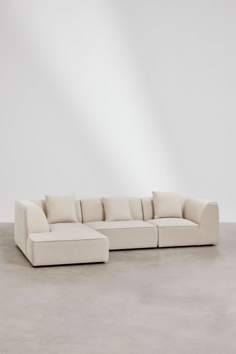 Sofá modular estofado Cardea de 3 peças com chaise longue à esquerda - Chenille Beige Creme