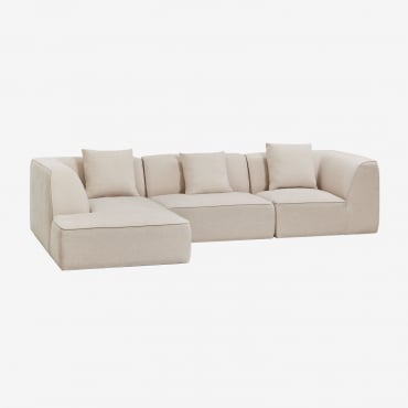 Sofá Modular Estofado Cardea De 3 Peças Com Chaise Longue À Esquerda Chenille Beige Creme - Sklum