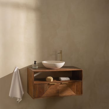 Conjunto De Móvel De Casa De Banho Em Madeira De Manga Baty Madeira De Manga & Cimento Redondo Branco Ø40 Cm Zavion & Sem Espelho - Sklum
