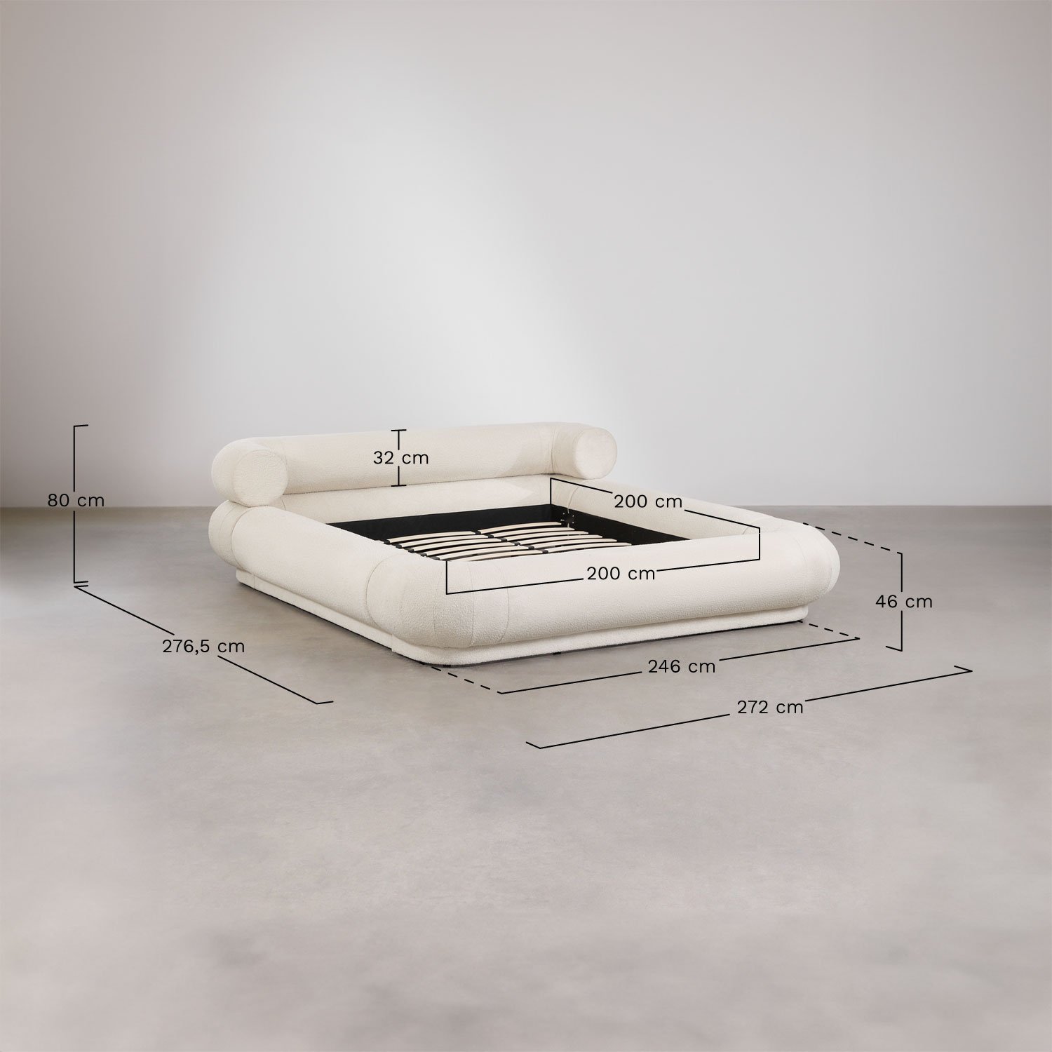 Cama de linho encaracolado Bernaste, Dimensões