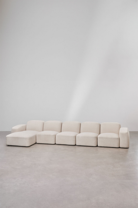 Sofá modular com chaise longue esquerda Bastian de 5 peças - Chenille Branco Grosso