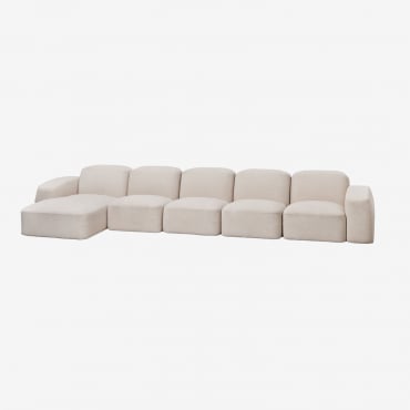 Sofá Modular Com Chaise Longue Esquerda Bastian De 5 Peças Chenille Branco Grosso - Sklum