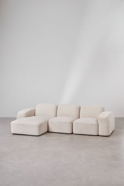 Sofá Chaise Longue Modular Bastian de 3 Peças à Esquerda - Chenille Branco Grosso