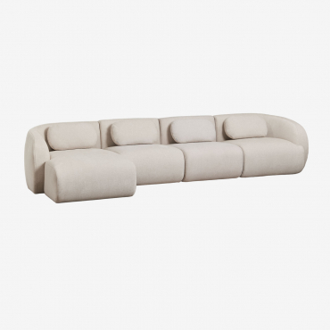 Sofá Modular Coquette De 4 Peças Em Chenille Com Chaise Longue Lateral Esquerda Chenille Beige Creme - Sklum