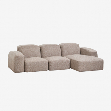 Sofá Modular Com Chaise Longue Direita De 3 Peças Bastian Tecido Bouclé Castanho Moka - Sklum
