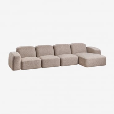 Sofá Modular Bastian De 4 Peças Com Chaise Longue Lateral Direita Tecido Bouclé Castanho Moka - Sklum
