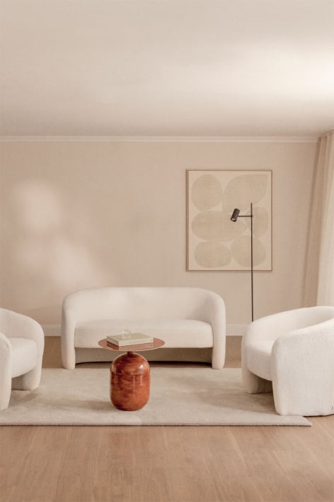 Conjunto de sala de estar com sofá de 2 lugares e 2 poltronas em pele de carneiro Gombren