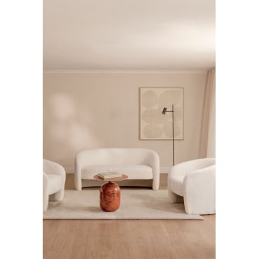 Conjunto De Sala De Estar Com Sofá De 2 Lugares E 2 Poltronas Em Pele De Carneiro Gombren Chenille Branco - Sklum