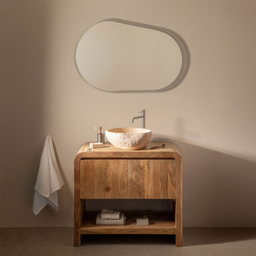 Conjunto De Móvel De Casa De Banho Em Madeira De Acácia Vacry Castanho Acácia & Irregular Em Cimento Bege - Sklum