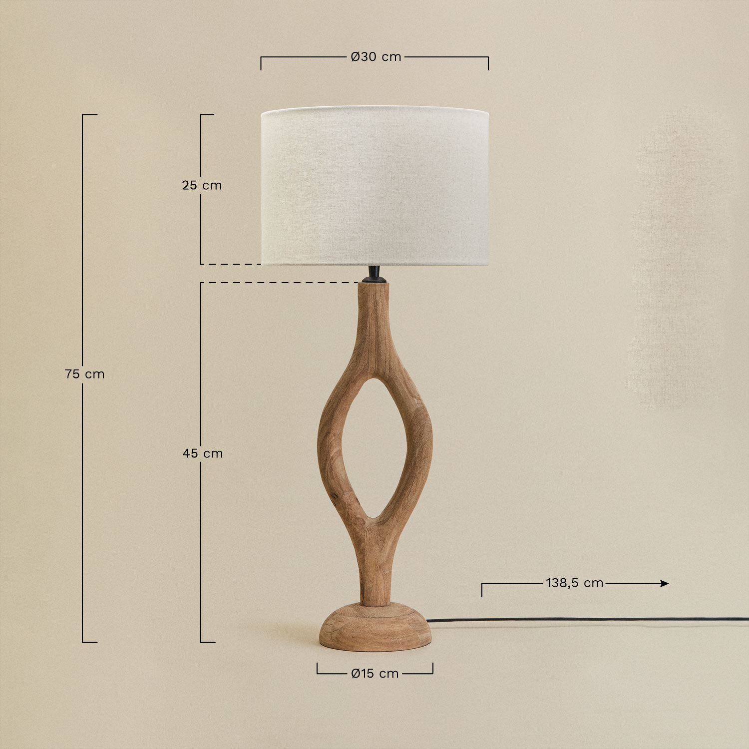 Candeeiro de mesa em madeira de manga Gracia, Dimens&otilde;es