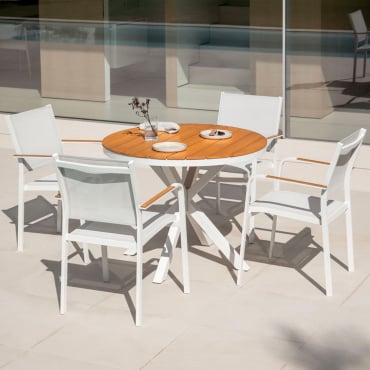 Conjunto De Mesa Redonda Archer (ø100 Cm) E 4 Cadeiras De Jardim Gardénia Branco - Sklum