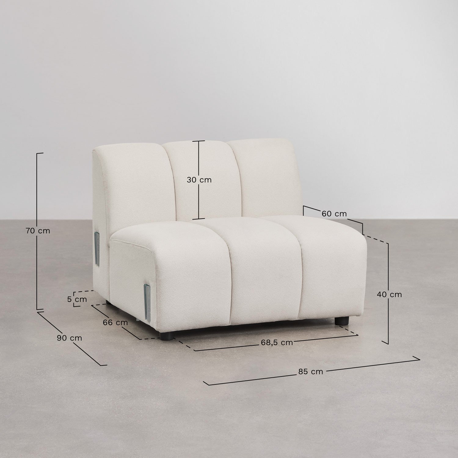 Módulo central para sofá modular em tecido Eliot bouclé, Dimensões