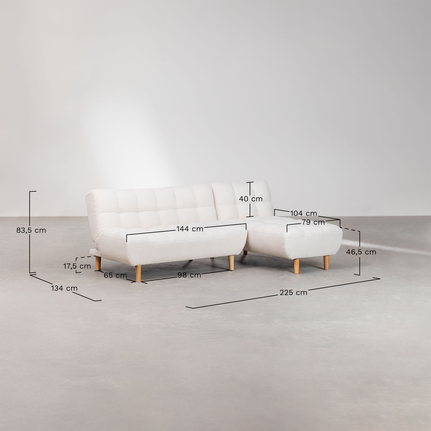 Sofá Cama Chaise Longue de 3 Plazas Madison    , Dimensões