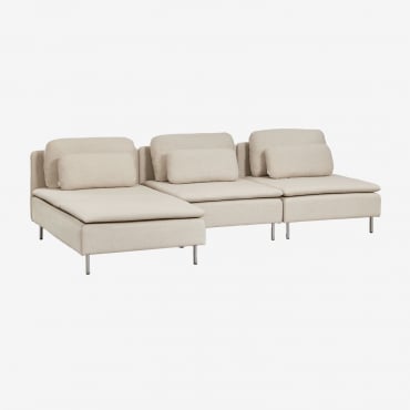 Sofá Modular Oriol De 3 Peças Com Chaise Longue À Esquerda Chaise Longue Sem Braços & Tecido Creme Bege - Sklum