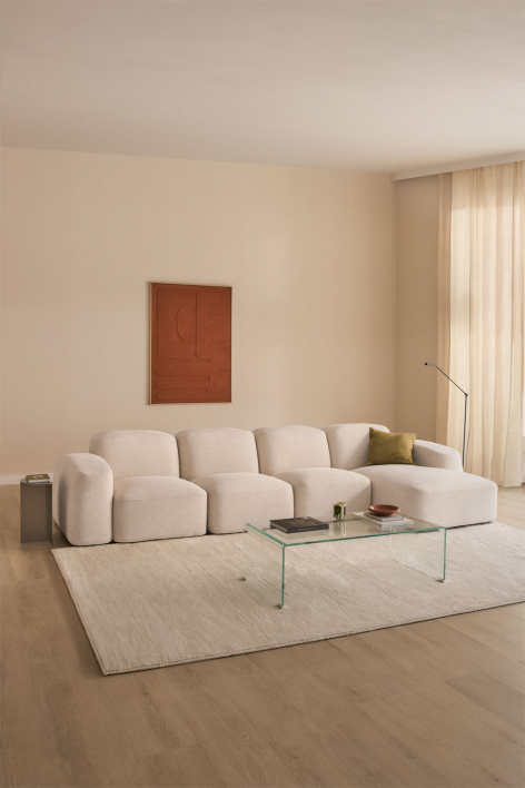 Sofá modular Bastian de 4 peças com chaise longue lateral direita - Chenille Branco Grosso