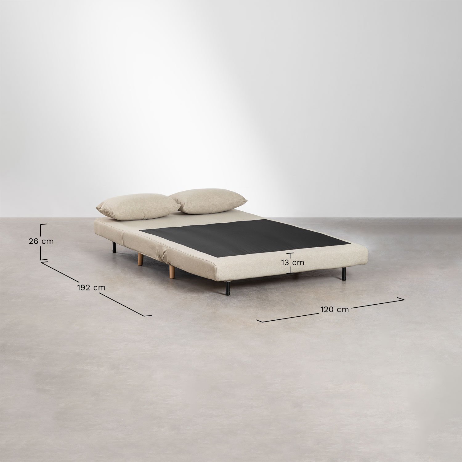 Sofá-cama de 2 lugares em tecido Elen, Dimensões