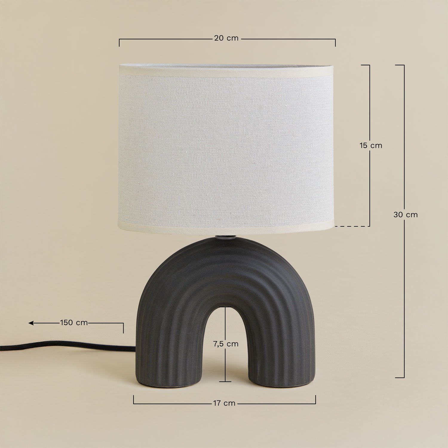 Candeeiro de mesa Soliva 30cm em cerâmica e linho, Dimensões
