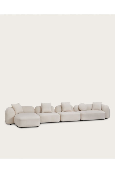 Sofá chaise longue esquerdo modular de 4 peças em chenille Coco