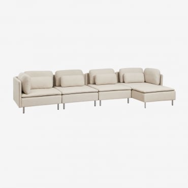Sofá Modular Chaise Longue Direito De 4 Peças Com Módulo De Canto Oriol Espreguiçadeira Com Apoios De Braços & Tecido Creme Bege - Sklum