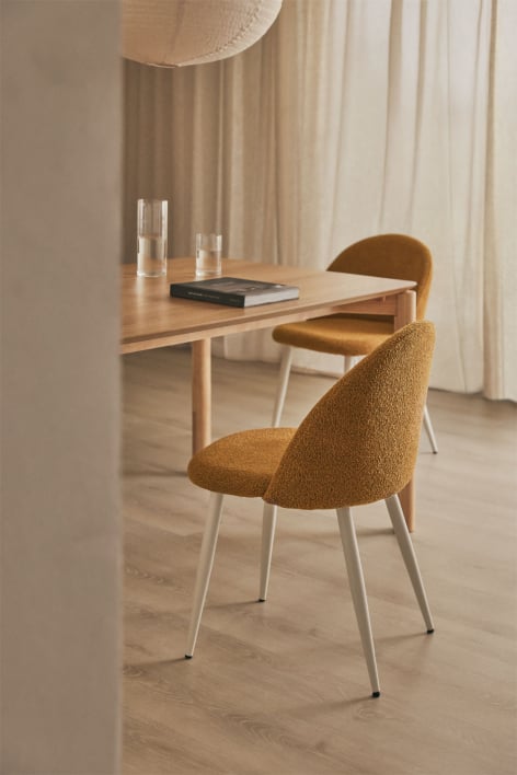 Cadeira de jantar em tecido bouclé Kana Deluxe - Bouclé Amarelo mel