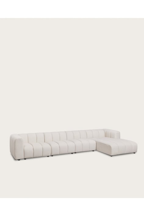 Sofá chaise longue modular de 4 peças com lado direito em tecido bouclé Eliot