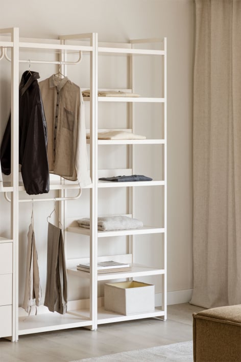 Guarda-roupa modular aberto Velunis de 2 peças e prateleiras de ferro