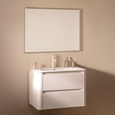 Conjunto De Móvel De Casa De Banho Suspenso Em Madeira Com Lavatório Integrado Egerton Branco & Led Retangular E Anti-embaciamento 100x70 Cm Riben -