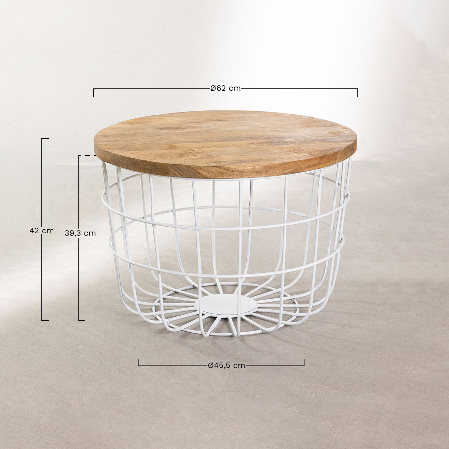 Mesa de centro redonda em madeira de mangueira e aço (Ø62 cm) Ket, Dimensões