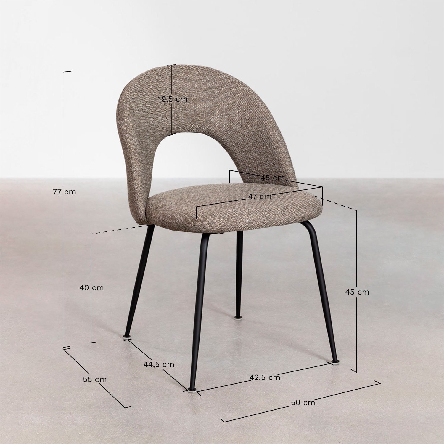 Cadeira de jantar estofada Glorys, Dimensões