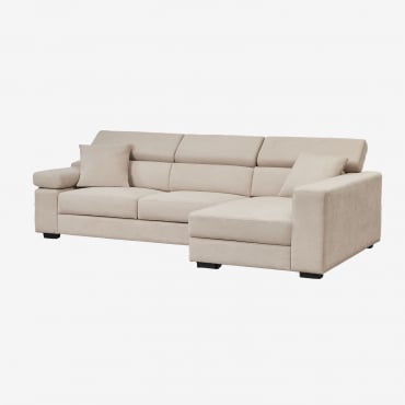 Sofá Chaise Longue Direito De 3 Lugares Com Encosto De Cabeça Regulável E Assentos Deslizantes Aramis Tecido Beige - Sklum