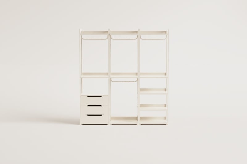 Guarda-roupa modular aberto de ferro Velunis de 3 peças